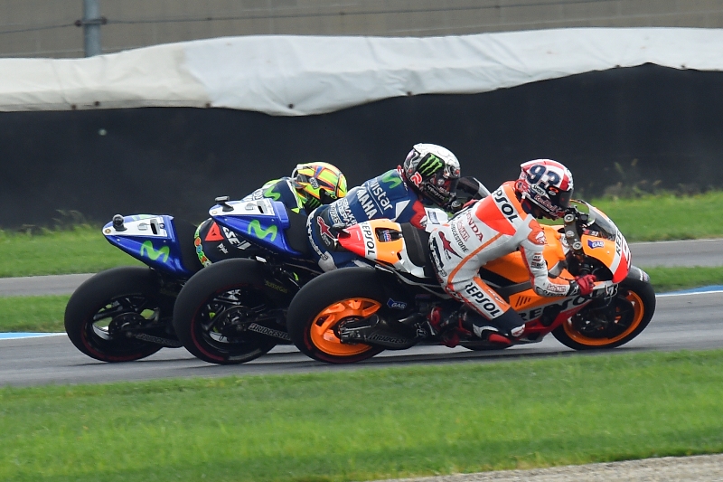 Le prime fasi di gara a Indy 2014: Marquez, Lorenzo e Rossi