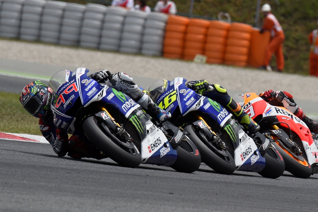 Jorge Lorenzo nel duello con Valentino Rossi