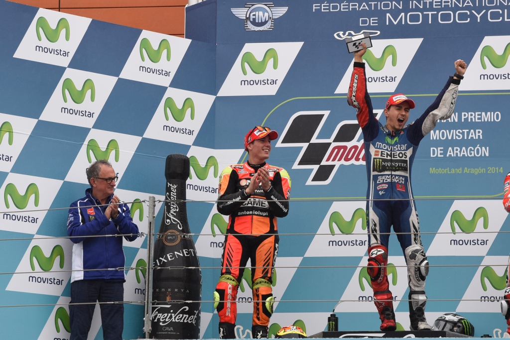 MotoGP 2014: Aragon il podio con Lorenzo, Espargarò e Crutchlow